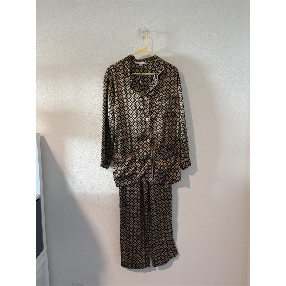 Vintage Victoria's Secret Women's M Gold & Black Geometric Print Pajama Set